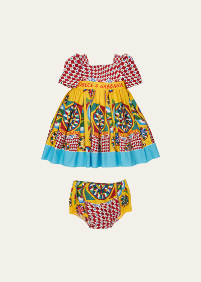Shop Dolce & Gabbana Girl's Carretto Logo-print Mixed-print Dress