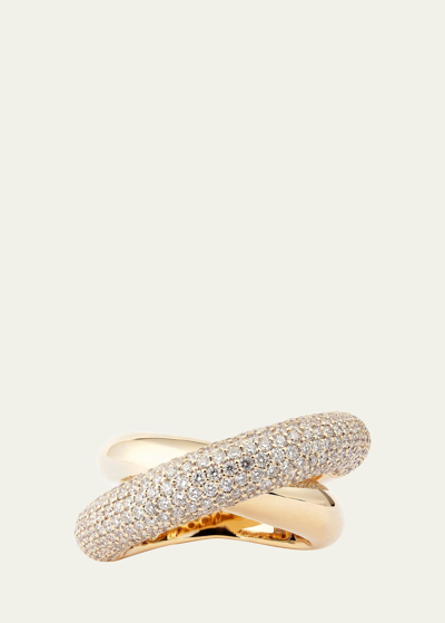 Shop Engelbert The Infinity Loop Ring, Big, Half Pavé In Yellow Gold And White Diamonds