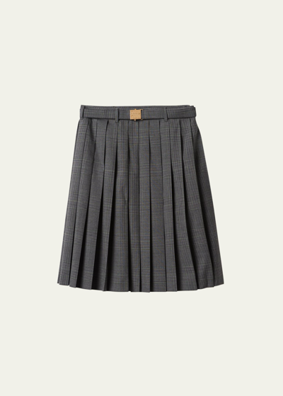 Shop Miu Miu Prince De Galles Wool Pleated Midi Skirt In F0308 Antracite