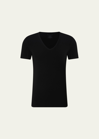 Shop Falke Men's Cotton-stretch V-neck T-shirt In Black