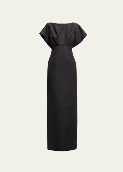 Shop Carolina Herrera Silk Column Gown With Fan Bodice In Black