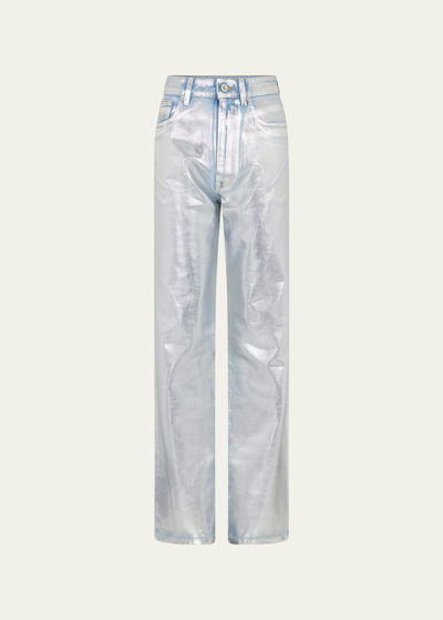 Shop Rabanne Metallic Coated Straight-leg Jeans In Light Silver