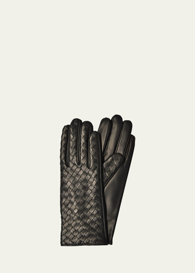 Shop Guanti Giglio Fiorentino Woven Cashmere-leather Gloves In Black