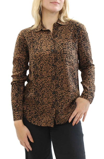 Shop Beachlunchlounge Ashley Long Sleeve Button-up Shirt In Sepia