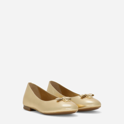 Shop Dolce & Gabbana Foiled Nappa Leather Ballet Flats In Gold