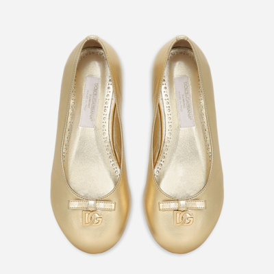 Shop Dolce & Gabbana Foiled Nappa Leather Ballet Flats In Gold