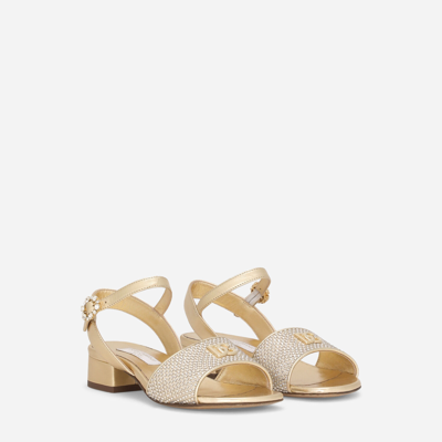 Shop Dolce & Gabbana Foiled Nappa Leather Sandals With Fusible-rhinestones In Gold