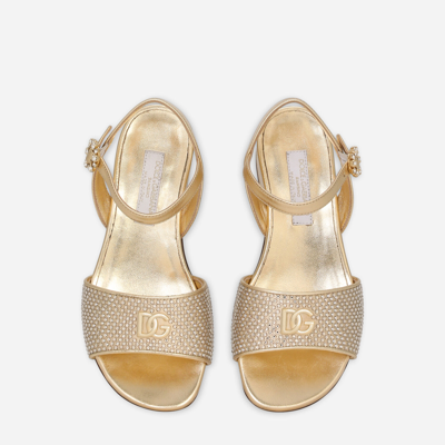 Dolce & Gabbana Foiled Nappa Leather Sandals With Fusible-rhinestones In Gold