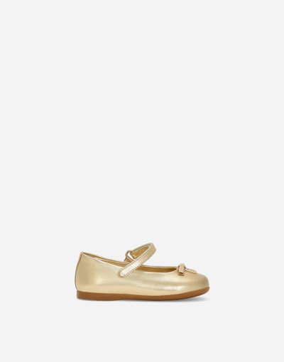 Shop Dolce & Gabbana Foiled Nappa Leather Ballet Flats In Gold
