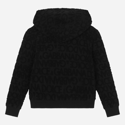 Shop Dolce & Gabbana Zip-up Hoodie With Jacquard Logo In Black