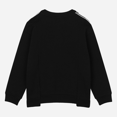 Shop Dolce & Gabbana Long-sleeved Round-neck Sweatshirt With Logo Print And Branded Trims In Black