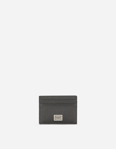 Dolce & Gabbana Bifold Wallet In Black Dauphine Leather In Grey