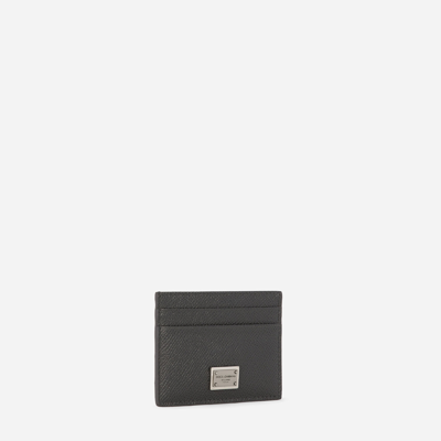 Dolce & Gabbana Bifold Wallet In Black Dauphine Leather In Grey