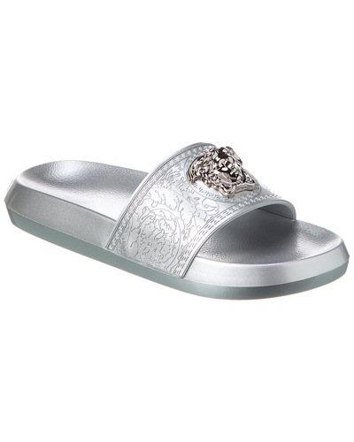 Shop Versace Medusa Head Rubber Slide In Silver