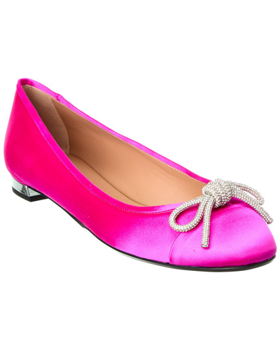 Shop Aquazzura Parisina Crystal Satin Ballet Flat In Pink