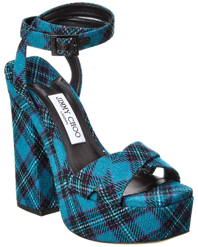 Shop Jimmy Choo Gaia 140 Tartan Platform Sandal In Blue