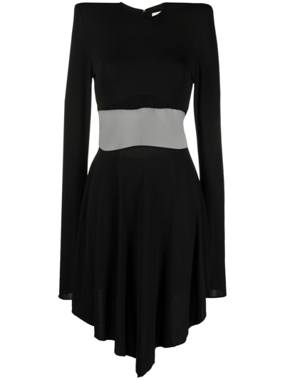Shop Alexandre Vauthier Shoulder-pads Sheer-panels Dress In Black