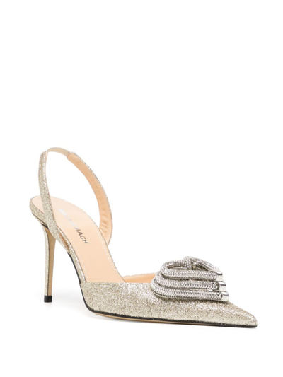 Mach&mach Triple Heart Glitter Pointed Toe Slingback Pump In Gold