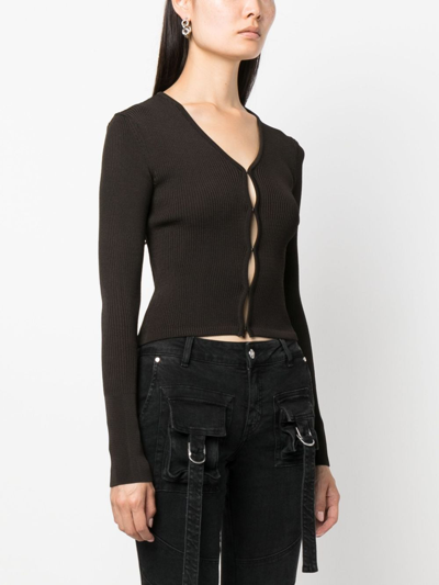 Low Classic Hook-fastening Ribbed Cardigan In Brown