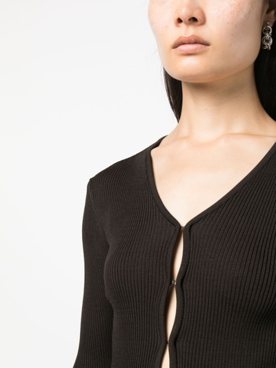 Low Classic Hook-fastening Ribbed Cardigan In Brown