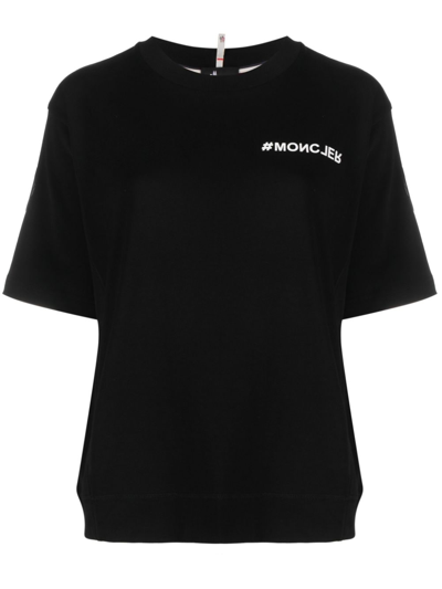 Shop Moncler Mountain Logo-print Cotton T-shirt In Black