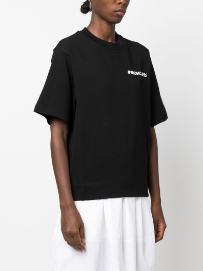 Shop Moncler Mountain Logo-print Cotton T-shirt In Black