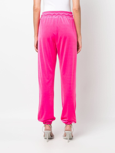 Shop Alexandre Vauthier Rhinestone-drawstring Velvet Track Pants In Pink