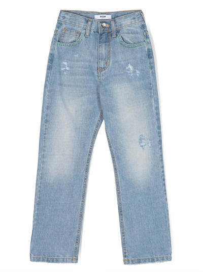 Msgm Distressed-effect Straight-leg Jeans In Blue