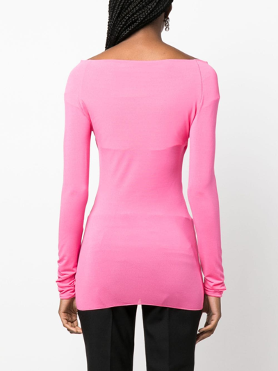 Shop Blumarine Rose-appliqué Long-sleeved Blouse In Pink