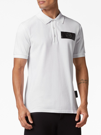 Shop Plein Sport Logo-plaque Cotton Polo Shirt In White