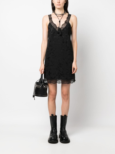 Zadig & Voltaire Zadig&voltaire Womens Noir Renelle Lace-trim Silk Mini Dress In Black