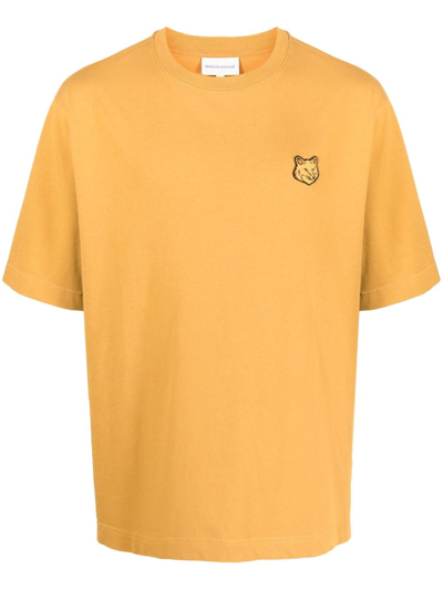 Shop Maison Kitsuné Fox-patch Cotton T-shirt In Yellow