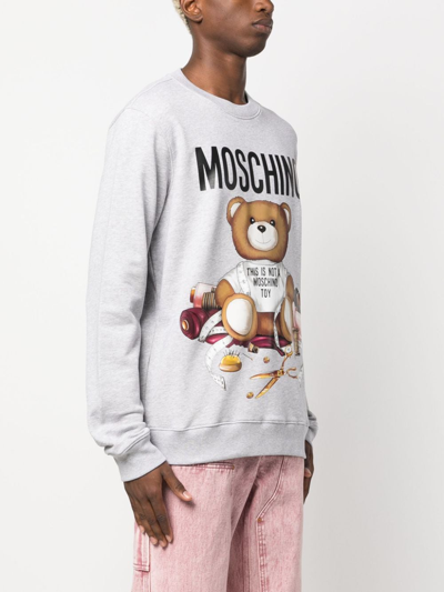 Shop Moschino Teddy Bear Organic Cotton Sweatshirt In Grey