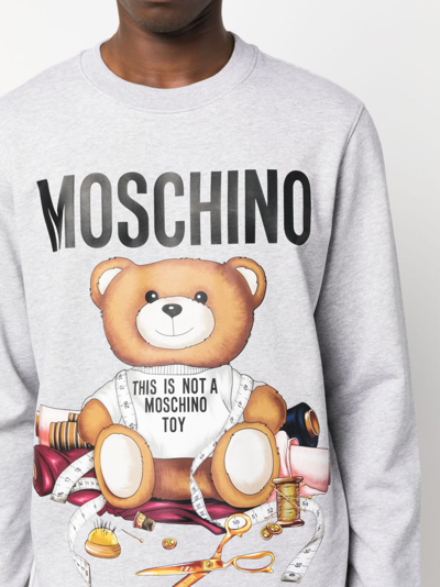 Shop Moschino Teddy Bear Organic Cotton Sweatshirt In Grey