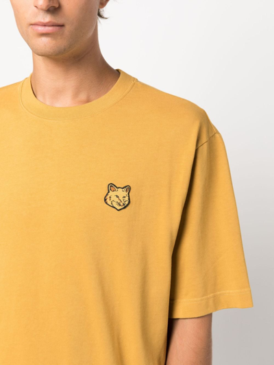 Shop Maison Kitsuné Fox-patch Cotton T-shirt In Yellow