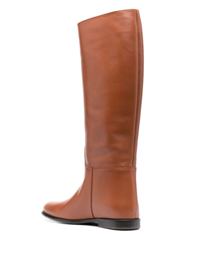 Shop Etro Logo-debossed Leather Riding Boots In Brown