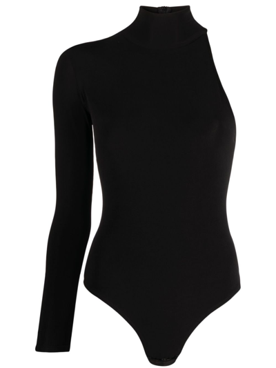Shop Atu Body Couture One-sleeve Stretch-jersey Bodysuit In Black