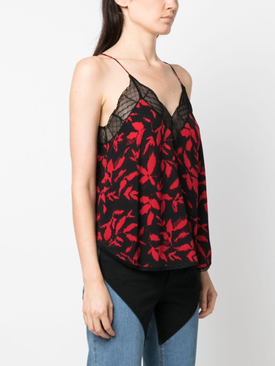 Shop Zadig & Voltaire Christy Leaf-print Tank Top In Black