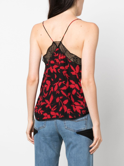 Shop Zadig & Voltaire Christy Leaf-print Tank Top In Black