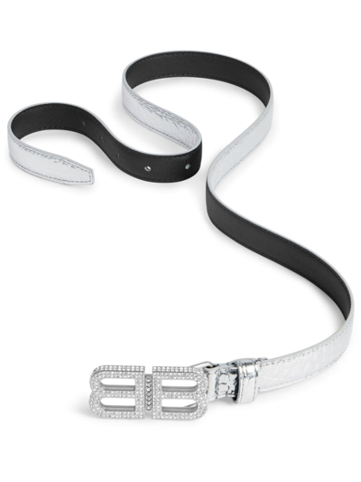 Shop Balenciaga Bb Hourglass Thin Belt In Silver