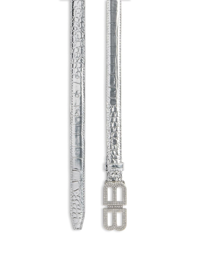 Shop Balenciaga Bb Hourglass Thin Belt In Silver