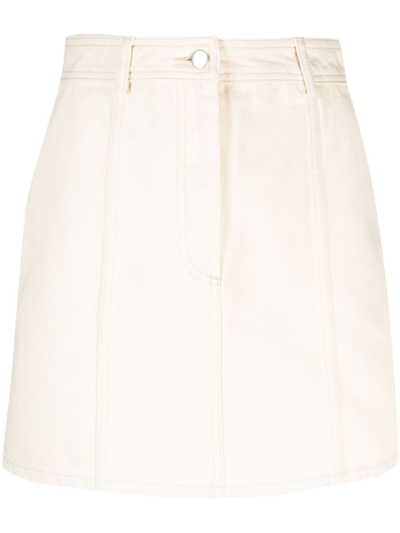 Shop Aeron Rudens High-waisted Denim Miniskirt In Neutrals