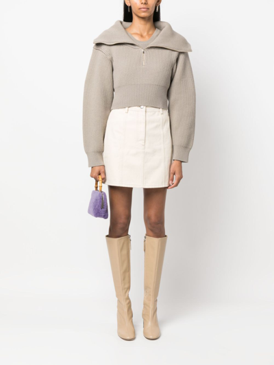 Shop Aeron Rudens High-waisted Denim Miniskirt In Neutrals