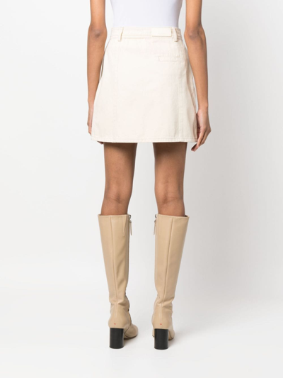 Shop Aeron Rudens High-waisted Denim Miniskirt In Neutrals