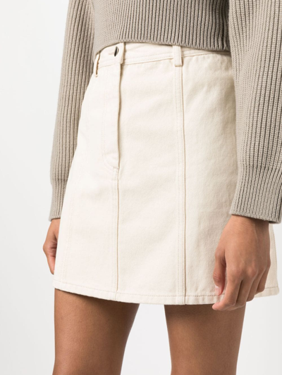 Shop Aeron Rudens High-waisted Denim Miniskirt In Neutrals