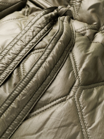 Ganni Shiny Quilted Long Coat In Green