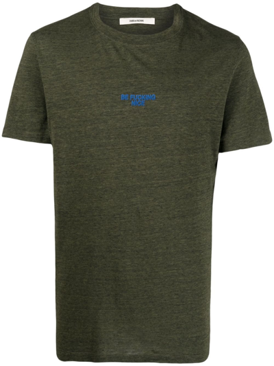 Shop Zadig & Voltaire Slogan-print Jersey T-shirt In Green