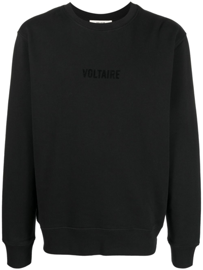 Shop Zadig & Voltaire Flocked-logo Cotton Sweatshirt In Black