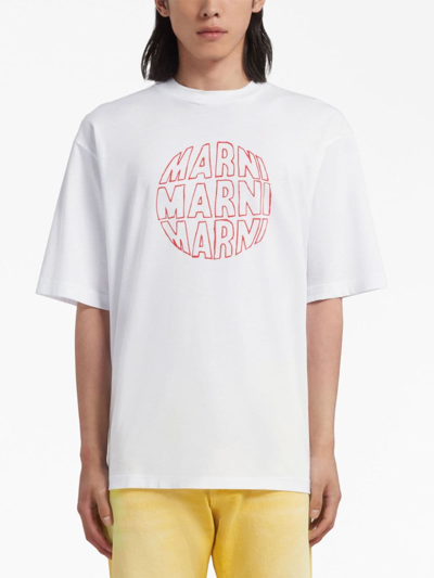 Shop Marni Logo-print Cotton T-shirt In White