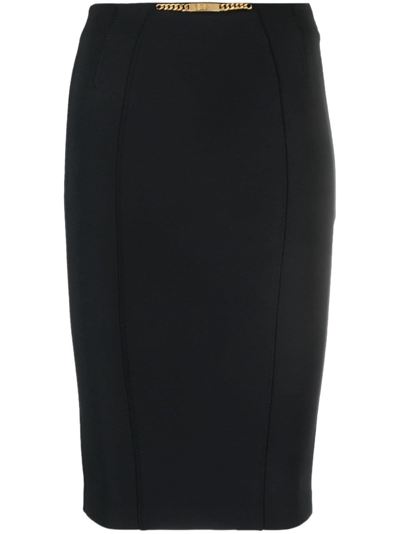 Shop Elisabetta Franchi Engraved-logo Chain-link Pencil Skirt In Black